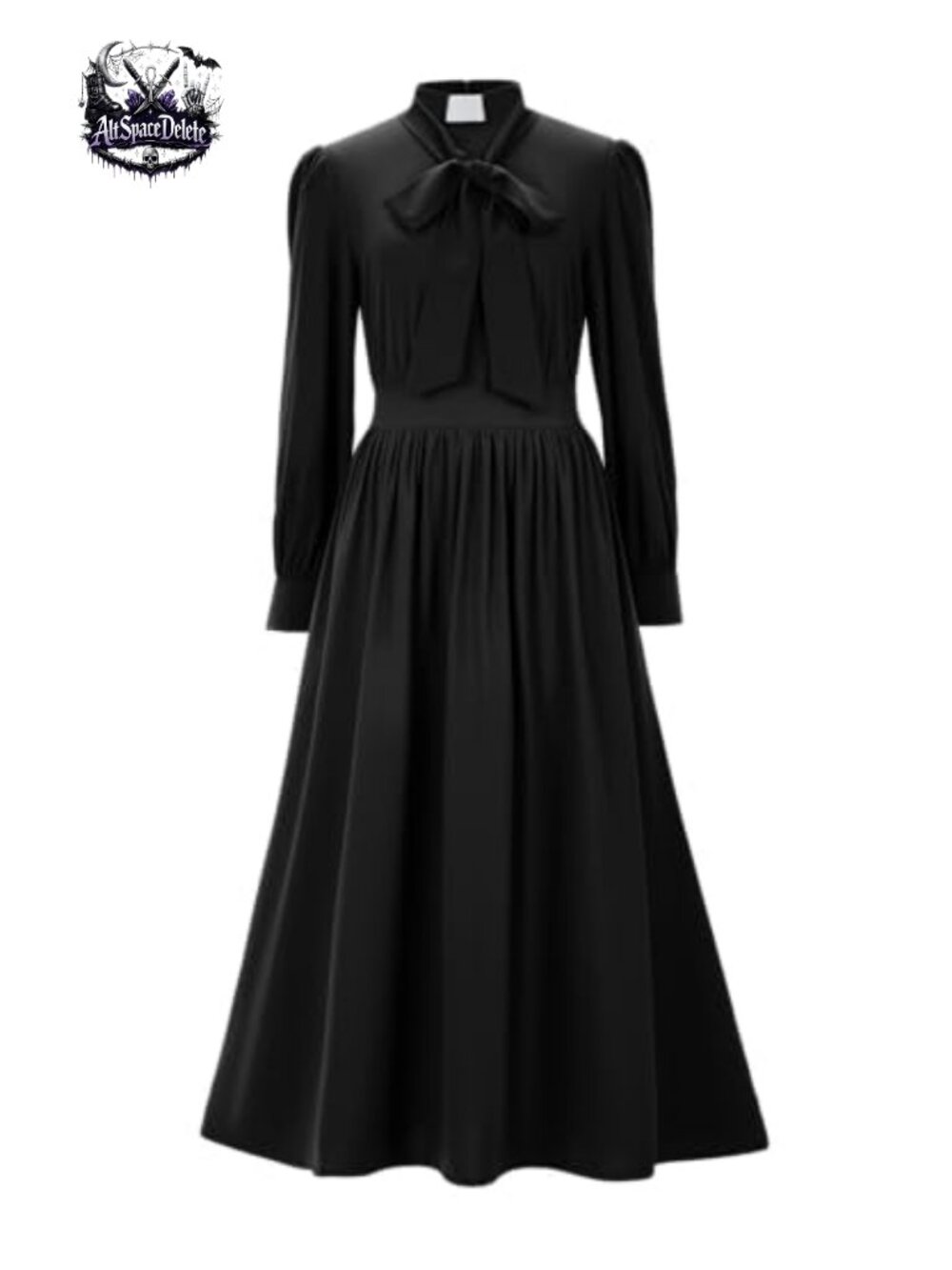 Women's Long Sleeve Lace Up Church Dress Tab Insert Collar Big Hem